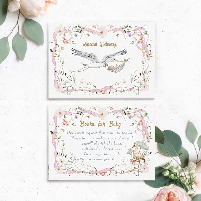Carte D'accompagnement Livres en ruban Fleur sauvage pour Baby shower (Créateur téléchargé)