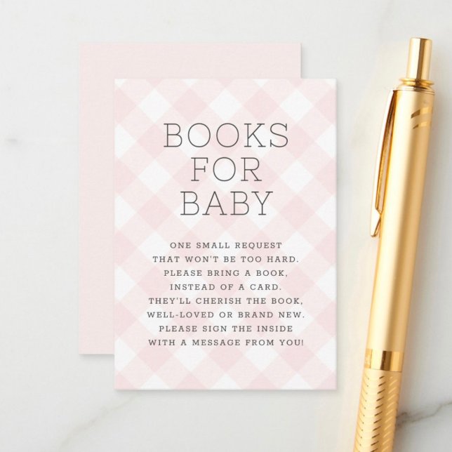 Carte D'accompagnement Livres En vichy Roses Vides Pour Baby shower (Créateur téléchargé)
