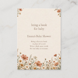 Carte D'accompagnement Livres Fleur Sauvage Terracotta pour Baby Shower
