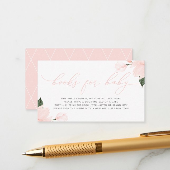Carte D'accompagnement Livres Floraux Roses Pour Bébé (Devant/Arrière en situation)