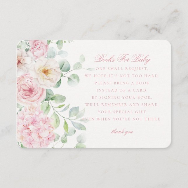 Carte D'accompagnement Livres floraux roses pour bébé en fleurs Hydrangea (Devant)