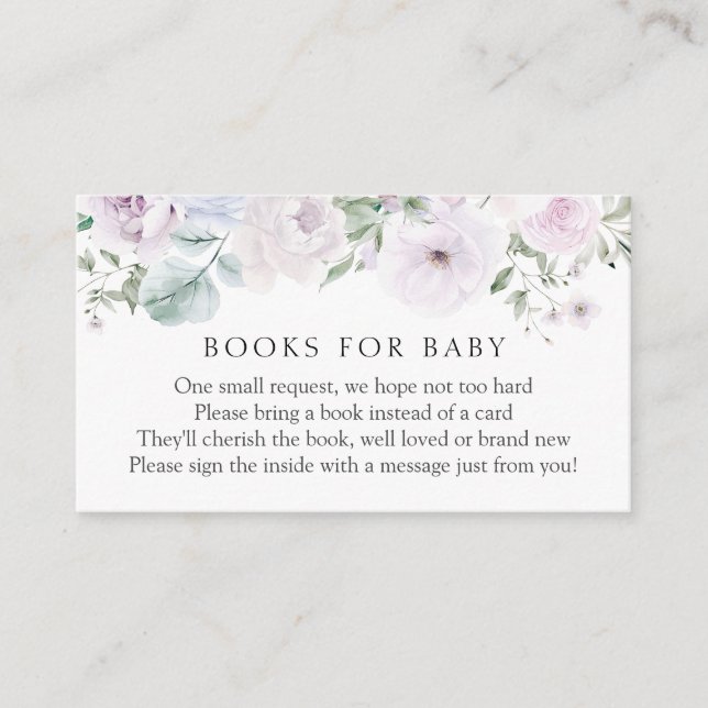 Carte D'accompagnement Livres floraux violet et lavande pour bébé (Devant)