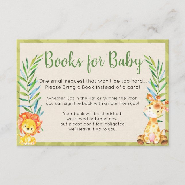 Carte D'accompagnement Livres Jungle pour Baby Card (Devant)