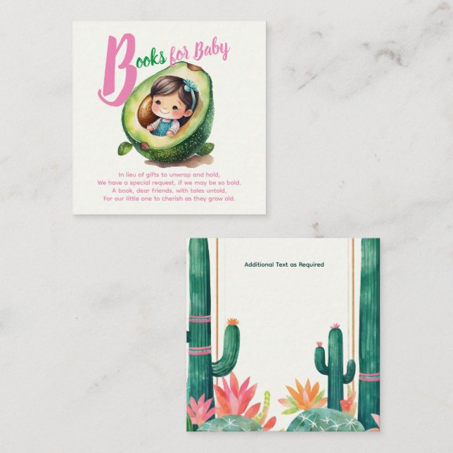 Carte D'accompagnement Livres mignonnes pour bébé fille douche Fiesta Avo (Devant / Derrière)
