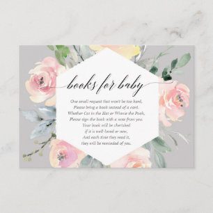 Carte D'accompagnement Livres modernes à fleurs rose et gris pour bébé