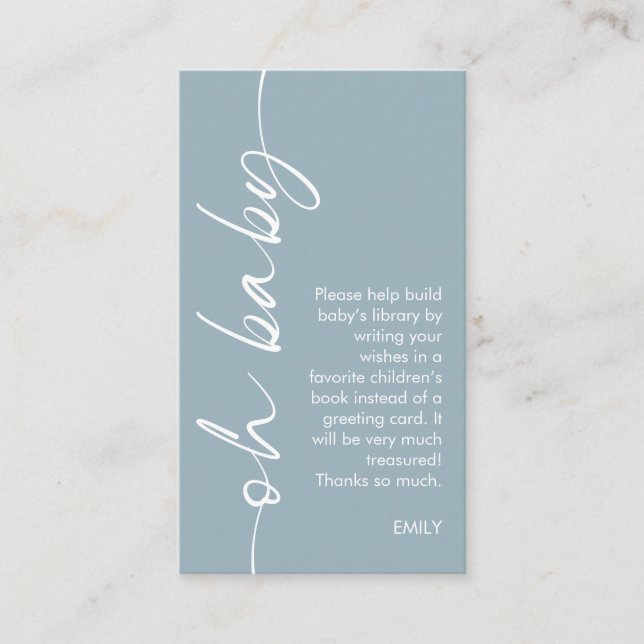 Carte D'accompagnement Livres modernes Dusty Blue pour Oh Baby shower (Devant)