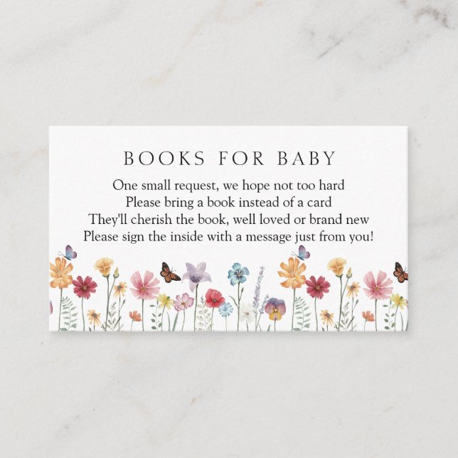 Carte D'accompagnement Livres papillons et Fleurs sauvages pour bébé (Devant)