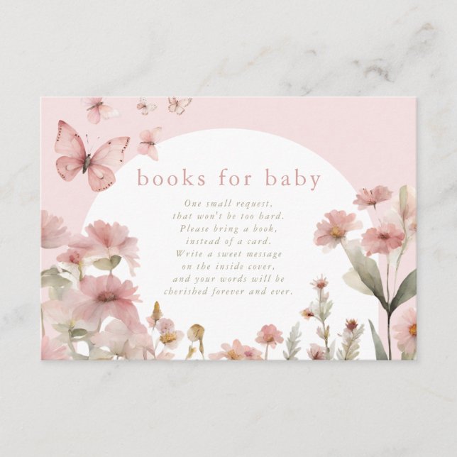 Carte D'accompagnement Livres papillons pour fleurs sauvages floraux rose (Devant)