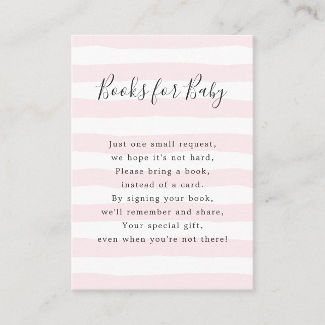 Carte D'accompagnement Livres Pink Stripes pour bébé, baby shower (Devant)
