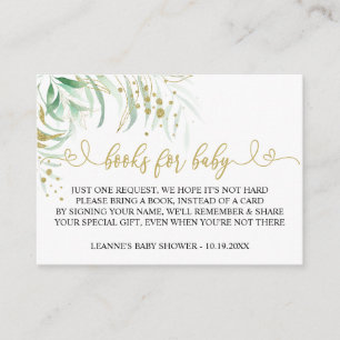 Carte D'accompagnement Livres pour Baby Greenery Baby shower vert et or