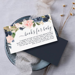 Carte D'accompagnement Livres pour Baby Navy Baby shower floral rose