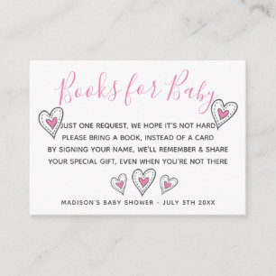 Carte D'accompagnement Livres pour Baby Pink Love Hearts Baby shower