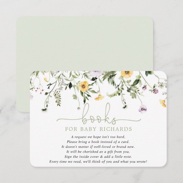 Carte D'accompagnement Livres pour Baby romantique baby shower fleur sauv (Devant / Derrière)