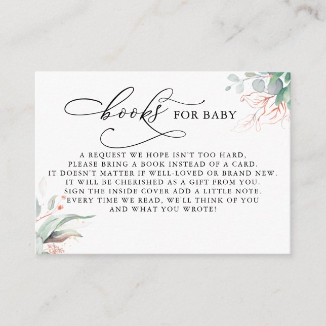 Carte D'accompagnement Livres Pour Baby Rose Gold Greenery Demande Card (Devant)