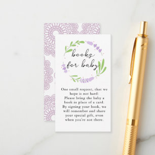 Carte D'accompagnement Livres pour Baby Shower Bébé en Dentelle de Lilas