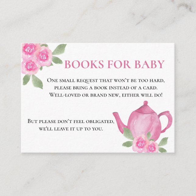 Carte D'accompagnement Livres pour Baby shower de théière rose pâle rose (Devant)