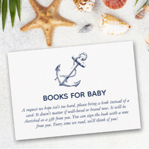 Carte D'accompagnement Livres pour bébé Ancre nautique Baby shower blanc