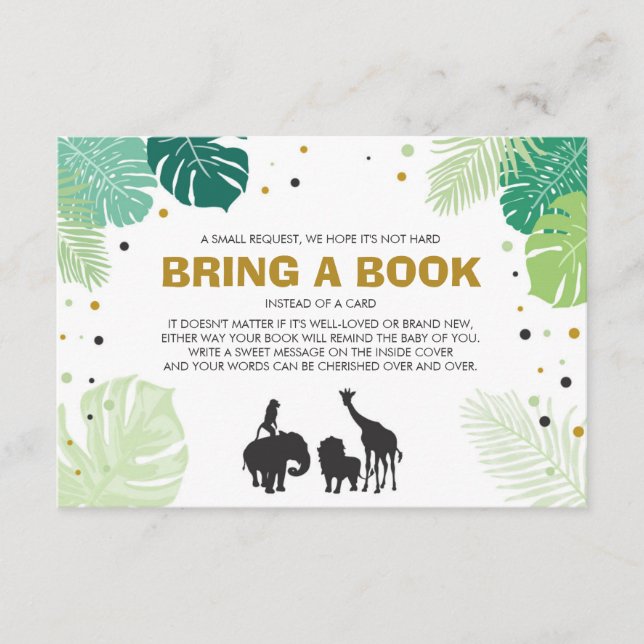 Carte D'accompagnement Livres pour bébé Apportez un livre Safari Animaux  (Devant)