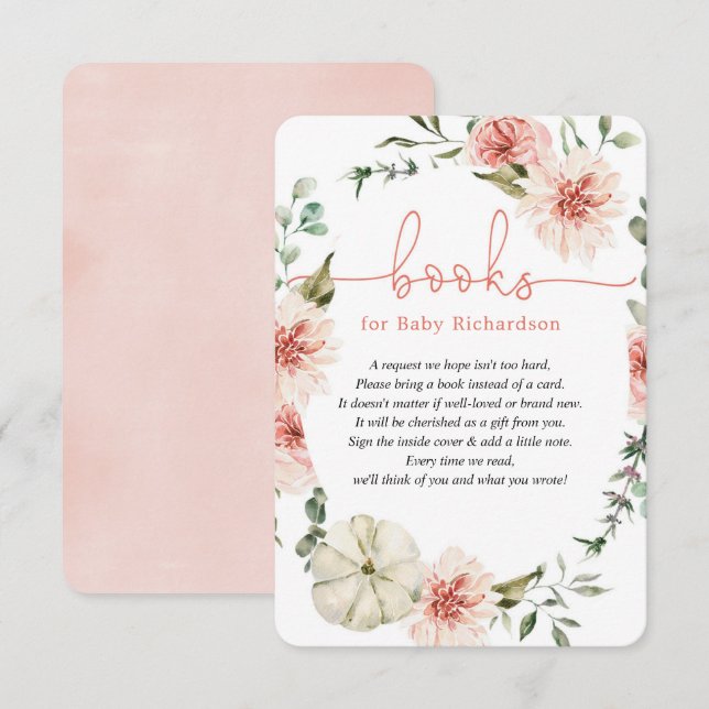 Carte D'accompagnement Livres pour Bébé automne citrouille baby shower ve (Devant / Derrière)