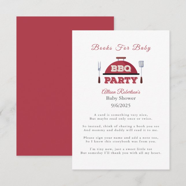 Carte D'accompagnement Livres Pour Bébé Baby shower BBQ Extérieur (Devant / Derrière)