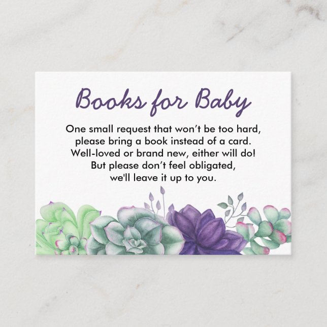 Carte D'accompagnement Livres pour bébé Baby shower de succulents d'aquar (Devant)