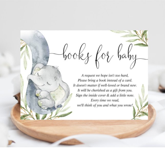 Carte D'accompagnement Livres pour bébé baby shower d'éléphant neutre gen (Créateur téléchargé)
