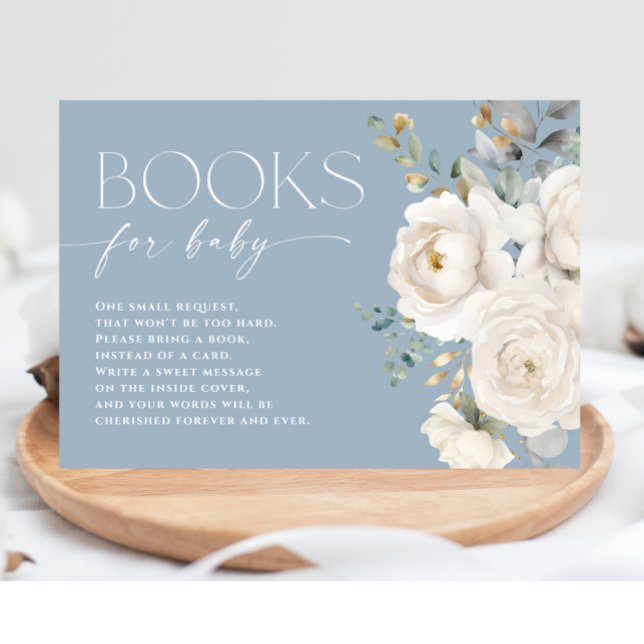 Carte D'accompagnement Livres pour bébé bleu poussiéreux élégant blanc fl (Créateur téléchargé)