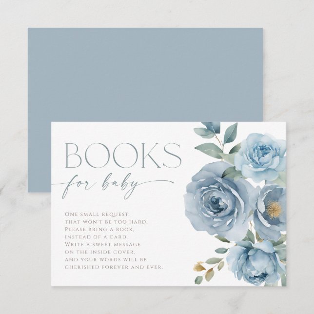 Carte D'accompagnement Livres pour bébé bleu poussiéreux rose floral (Devant / Derrière)