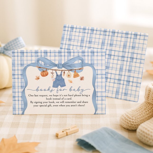 Carte D'accompagnement Livres Pour Bébé Citrouille Baby shower Bleu Autom (Créateur téléchargé)