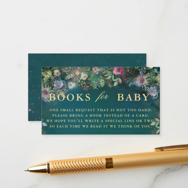 Carte D'accompagnement Livres Pour Bébé Enchanted Forest Greenery Rose (Devant/Arrière en situation)