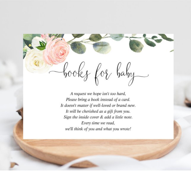 Carte D'accompagnement Livres pour bébé fille blush rose blanc élégant (Créateur téléchargé)