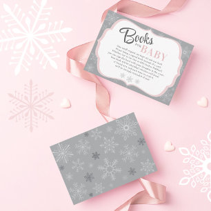 Carte D'accompagnement Livres pour bébé fille rose et gris Flocon de neig