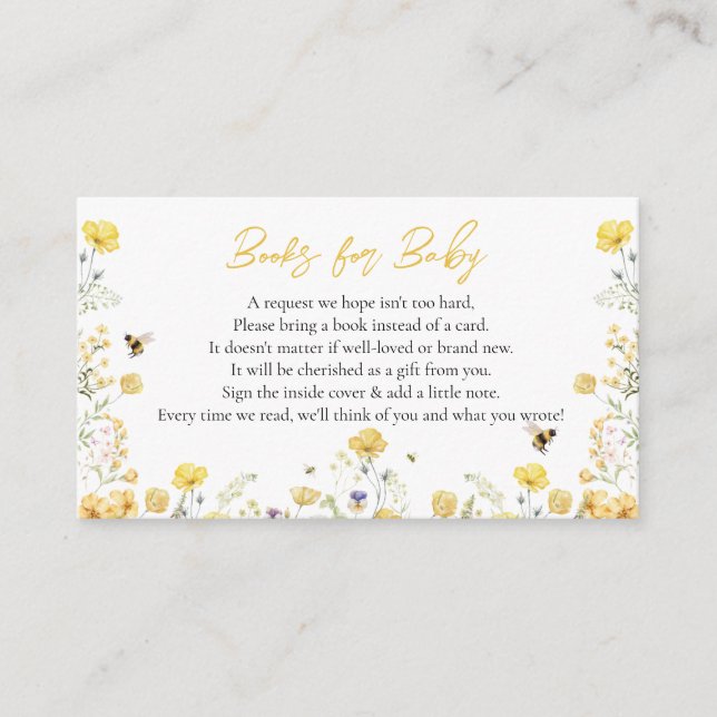 Carte D'accompagnement Livres Pour Bébé Fleur sauvage Floral Honey Bee (Devant)