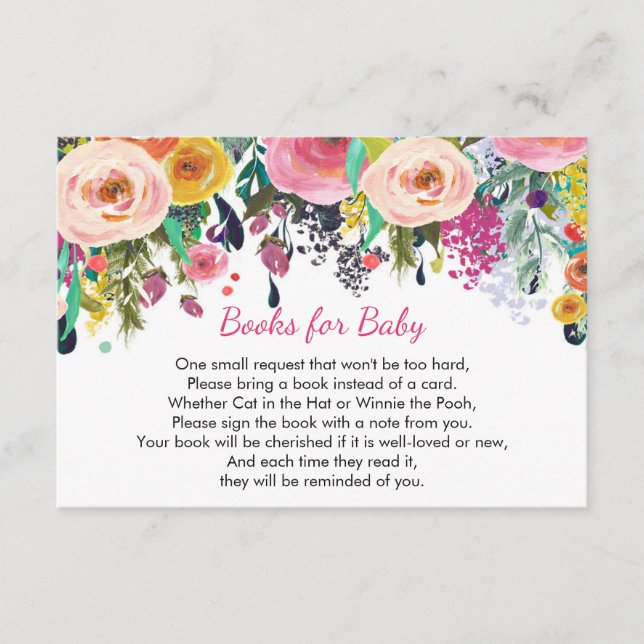Carte D'accompagnement Livres pour bébé, floral apporter un insert livre (Devant)