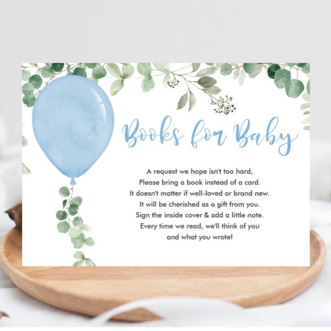 Carte D'accompagnement Livres pour bébé garçon bleu ballon eucalyptus (Créateur téléchargé)