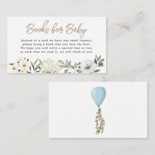 Carte D'accompagnement Livres pour bébé garçon Blue Balloon Floral (Devant / Derrière)