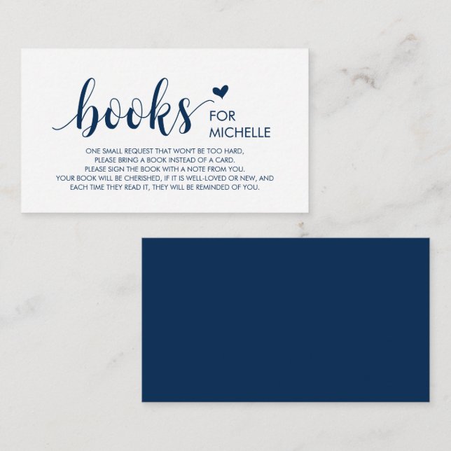 Carte D'accompagnement Livres pour bébé, Modern Cute Navy Bleu Script (Devant / Derrière)