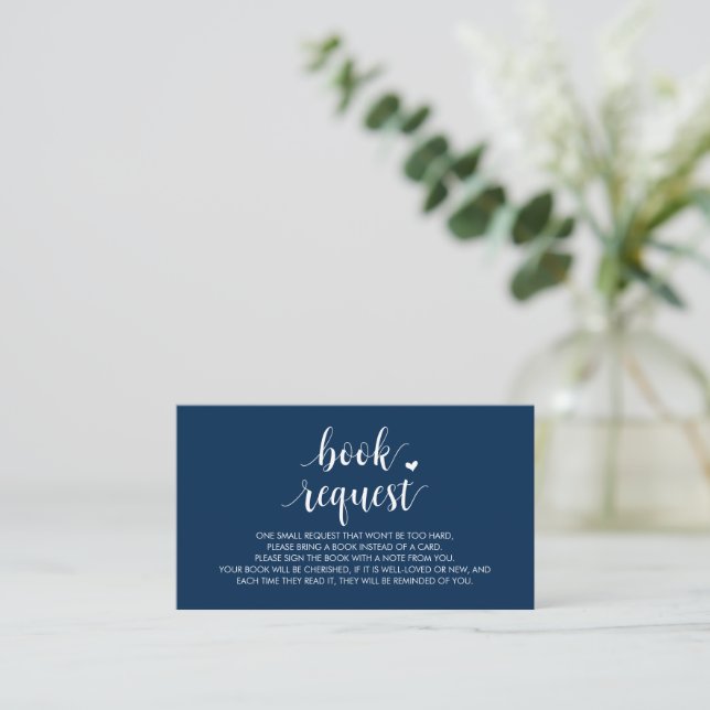 Carte D'accompagnement Livres pour bébé, Modern Cute Navy bleu Script E (Debout devant)
