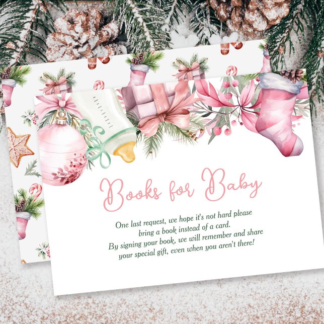 Carte D'accompagnement Livres pour bébé Noël Père Noël Baby shower rose (Créateur téléchargé)