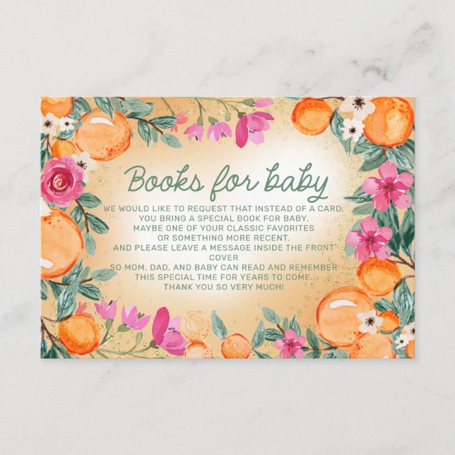 Carte D'accompagnement Livres pour bébé Oranges rose Fleurs Little Cutie (Devant)