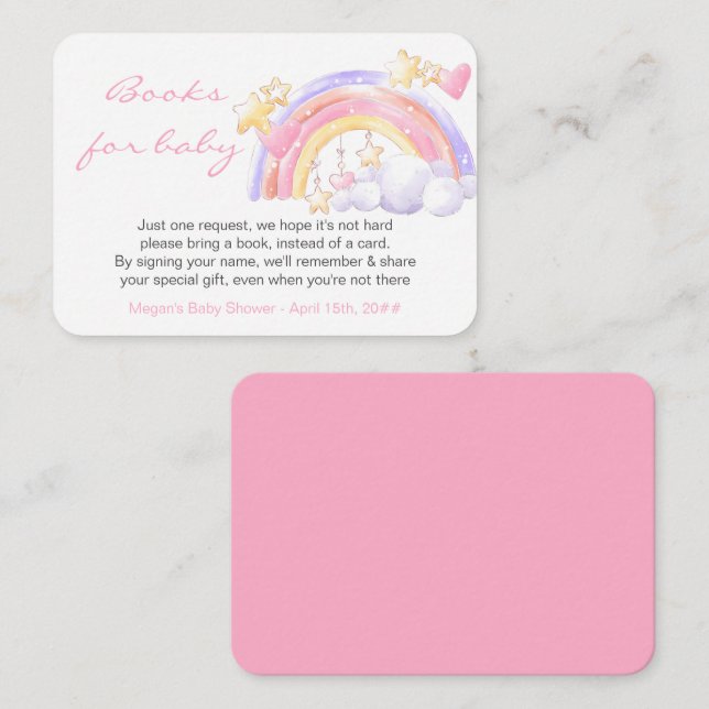 Carte D'accompagnement Livres pour bébé Rainbow Stars Baby shower rose (Devant / Derrière)