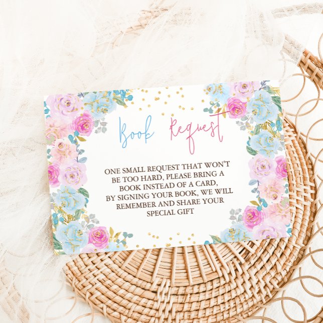 Carte D'accompagnement Livres pour bébé rose bleu floral (Créateur téléchargé)