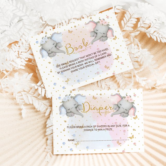 Carte D'accompagnement Livres pour bébé rose bleu floral éléphant (Créateur téléchargé)