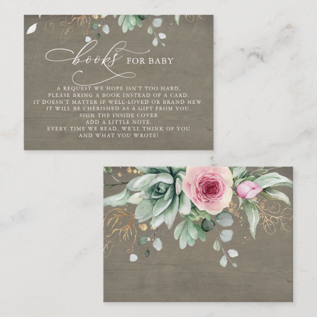 Carte D'accompagnement Livres Pour Bébé Rose Floral Succulents (Devant / Derrière)