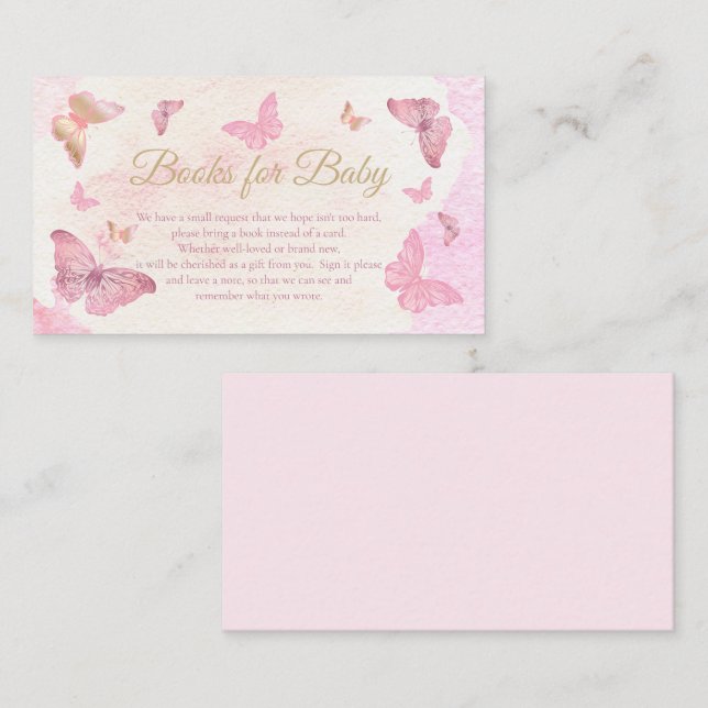Carte D'accompagnement Livres pour bébé Shower Fille Papillons Roses (Devant / Derrière)