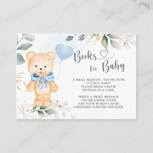 Carte D'accompagnement Livres pour bébé Teddy Bear Greenery Foliage Invit (Devant)