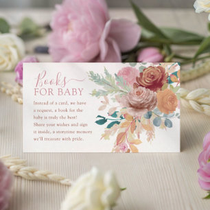 Carte D'accompagnement Livres pour bébé Terracotta et floral rose pâle