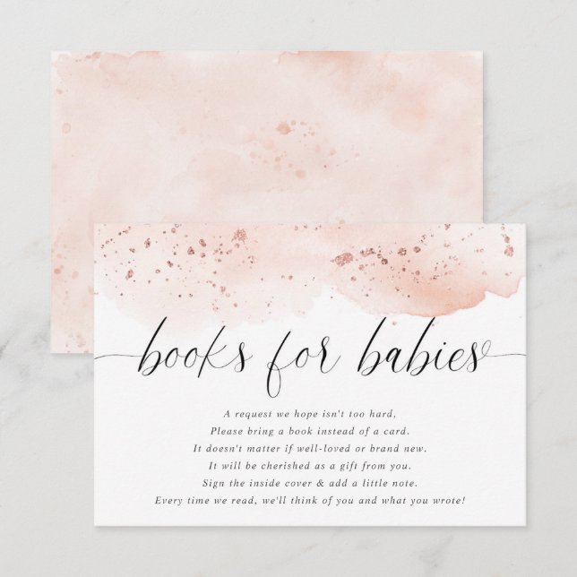 Carte D'accompagnement Livres pour bébés jumeaux filles aquarelle bleu ro (Devant / Derrière)