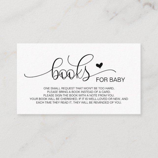 Carte D'accompagnement Livres pour le bébé, Lettré à la main noir Script (Devant)