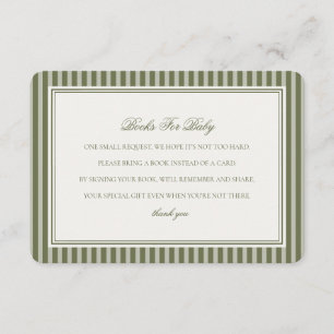 Carte D'accompagnement Livres rayés vert olive Martini pour Baby Shower